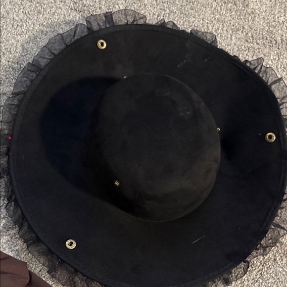 Black Tricorn Hat with Red Ribbon Trim - Picture 4 of 5